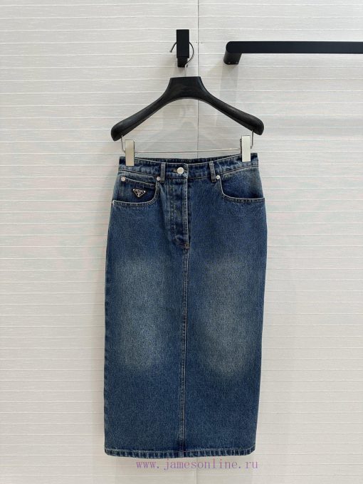 BB75526 Prada 25 Early Spring New Product Functional Style Cowboy Long Half Skirt High Street T zqrkqedc
