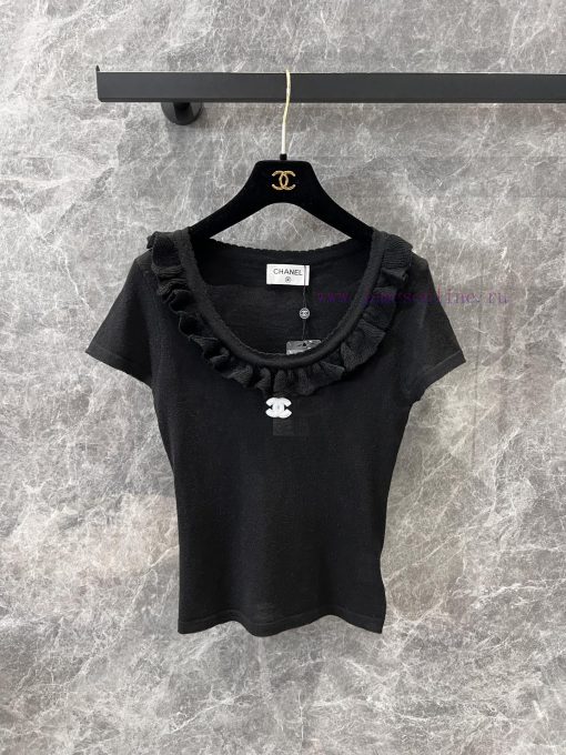 ZT60 Chanel 25Ss Early Spring New Round Neck Ear Edge Slimming Knitted Short Sleeve Top | Produ wbhzz8nq