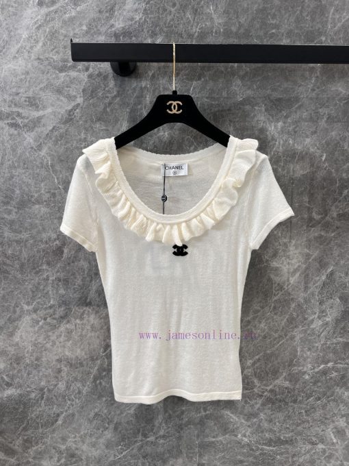 ZT60 Chanel 25Ss Early Spring New Round Neck Ear Edge Slimming Knitted Short Sleeve Top | Produ 52h1muf8 - Image 2