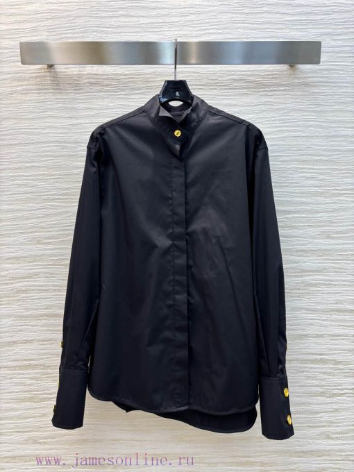 CC75586 Schiaparelli 25 Spring/Summer New Collection Stand Up Collar Gold Buckle Decorated Shir ukycaysi