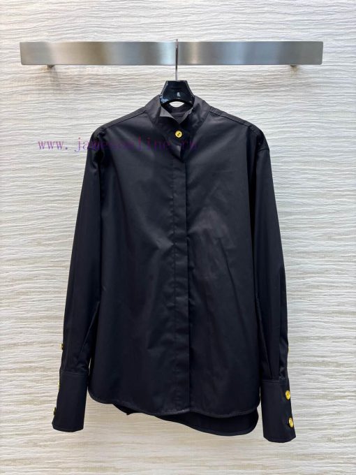 CC75586 Schiaparelli 25 Spring/Summer New Collection Stand Up Collar Gold Buckle Decorated Shir ukycaysi - Image 2