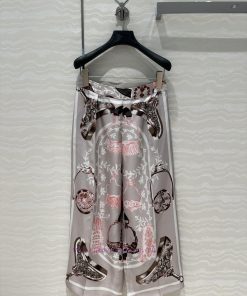 AK69631 Titanium Gray Stirrups Pattern Chain Rope Printed Silk Straight Leg Wide Leg Pants With zfab8jut