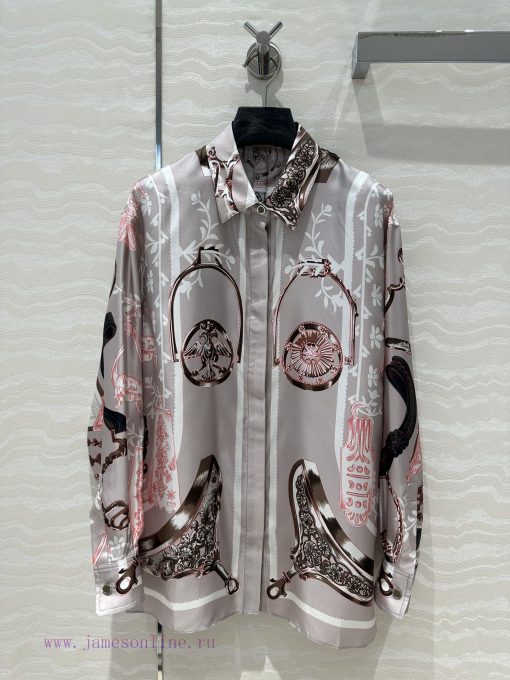 AC69632 Titanium Grey Stieg Pattern Chain Rope Printed Silk Shirt Fully Positioned 100% Silk Tw dskuzxa3