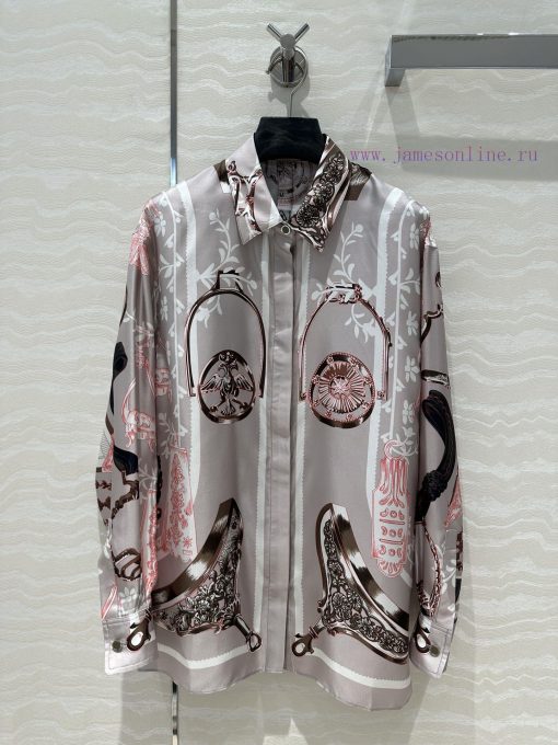 AC69632 Titanium Grey Stieg Pattern Chain Rope Printed Silk Shirt Fully Positioned 100% Silk Tw dskuzxa3 - Image 2