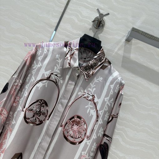 AC69632 Titanium Grey Stieg Pattern Chain Rope Printed Silk Shirt Fully Positioned 100% Silk Tw dskuzxa3 - Image 3