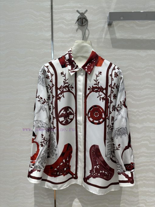 ️ AC70539 H Floral Stirrup Pattern Chain ️ Rope Printed Silk Shirt With Full Positioning 100% S hzguahng