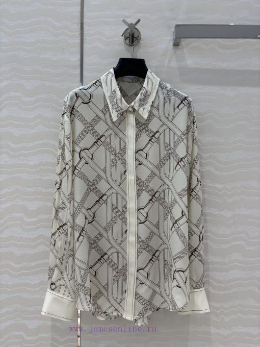 ️ AC75596 H Leather Buckle Chain ️ Printed Silk Shirt Fully Positioned 100% Silk Double Zou Ski 652kcbi4