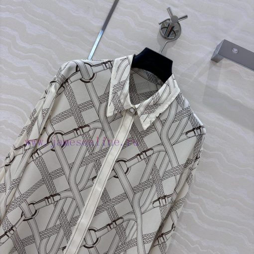 ️ AC75596 H Leather Buckle Chain ️ Printed Silk Shirt Fully Positioned 100% Silk Double Zou Ski 652kcbi4 - Image 3