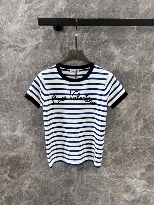 ZT60268 Valentino 25Ss Early Spring New Contrasting Striped Knitted Short Sleeved Top | Produce pmb2haw1