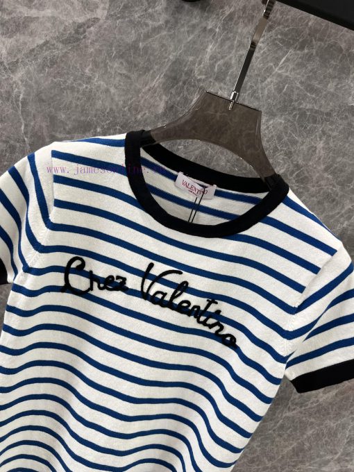 ZT60268 Valentino 25Ss Early Spring New Contrasting Striped Knitted Short Sleeved Top | Produce pmb2haw1 - Image 4