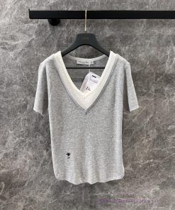 ZT60261 Dior 25Ss Early Spring New Color Contrasting Fake Two Piece Short Sleeve Knitted Top | wqjdgtzf