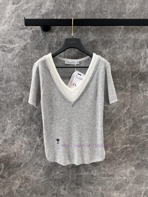 ZT60261 Dior 25Ss Early Spring New Color Contrasting Fake Two Piece Short Sleeve Knitted Top | wqjdgtzf - Image 2