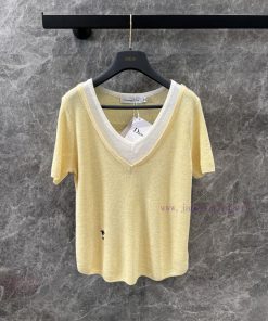 ZT60261 Dior 25Ss Early Spring New Color Contrasting Fake Two Piece Short Sleeve Knitted Top | ssie69a7