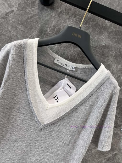 ZT60261 Dior 25Ss Early Spring New Color Contrasting Fake Two Piece Short Sleeve Knitted Top | wqjdgtzf - Image 4