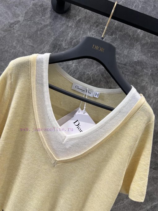 ZT60261 Dior 25Ss Early Spring New Color Contrasting Fake Two Piece Short Sleeve Knitted Top | ssie69a7 - Image 4