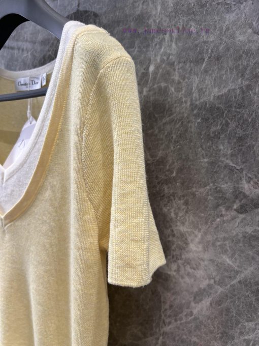 ZT60261 Dior 25Ss Early Spring New Color Contrasting Fake Two Piece Short Sleeve Knitted Top | ssie69a7 - Image 7