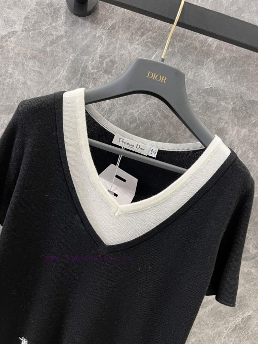 ZT60261 Dior 25Ss Early Spring New Color Contrasting Fake Two Piece Short Sleeve Knitted Top | zn2v2hzv - Image 4