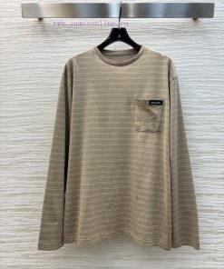 CT75610 Miu Miu 25 Early Spring New Item Single Pocket Striped Long Sleeved T-shirt With Embroi ypo00gt1