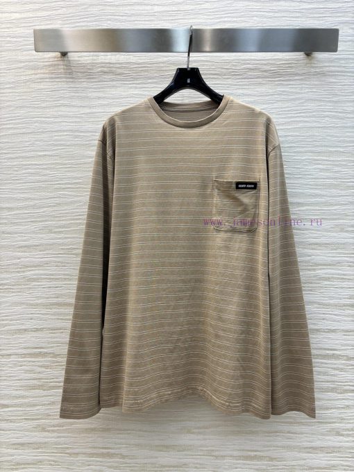 CT75610 Miu Miu 25 Early Spring New Item Single Pocket Striped Long Sleeved T-shirt With Embroi ypo00gt1 - Image 2