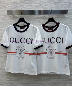CT75611 Gucci 25 Early Spring New Item Contrasting Color And Edging Double G Printed Short Slee gcouu5v5