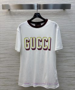 CT75612 Gucci 25 Early Spring New Collection Color Blocked Edge Double G Printed Short Sleeve R qgx1kw00