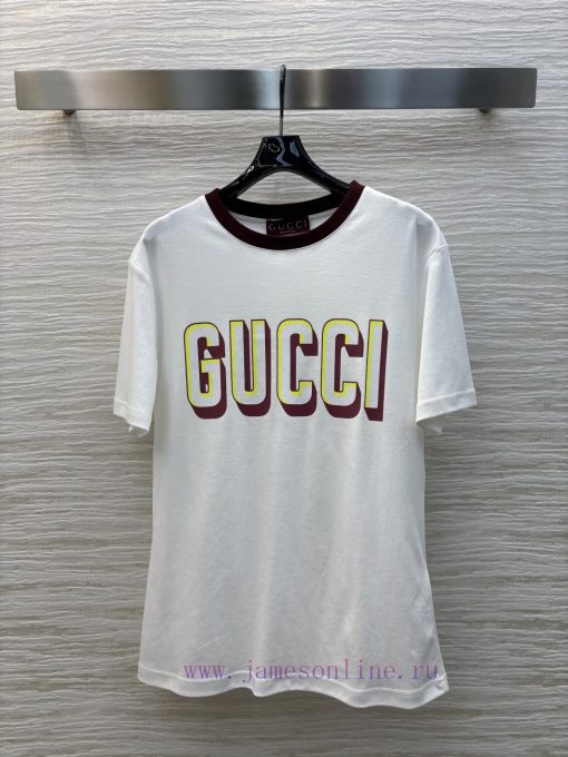 CT75612 Gucci 25 Early Spring New Collection Color Blocked Edge Double G Printed Short Sleeve R qgx1kw00