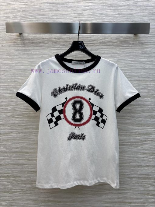 CT75615 Dior 25 Early Spring New Item Contrasting Color Edging Number 8 Printed Short Sleeved R 6mp95d59 - Image 2