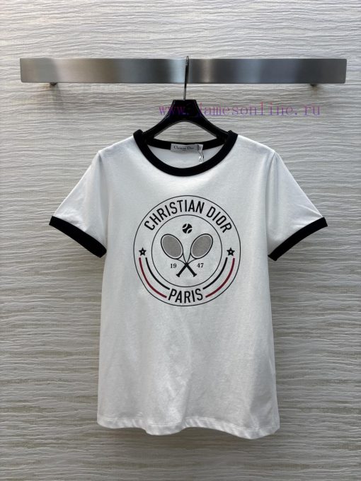 CT75613 Dior 25 Early Spring New Color Blocked Edge Tennis Racket Print Short Sleeved Round Nec 48t4f4wd - Image 2