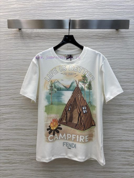 CT75616 Fendi 25 Early Spring New Collection Painting Printed Loose Short Sleeve T-shirt. A Ver 8hr0p2qg