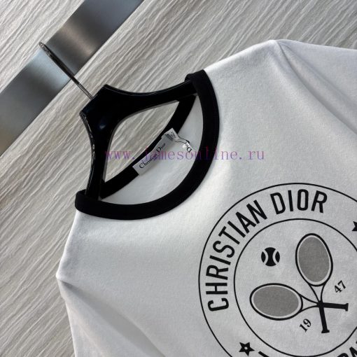 CT75613 Dior 25 Early Spring New Color Blocked Edge Tennis Racket Print Short Sleeved Round Nec 48t4f4wd - Image 5