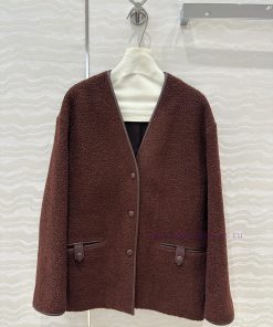 AW72239 Prada's Smart And Stylish Looped Woolen Jacket With 100% Sheepskin Edge Craftsmanship C q6hf4fqc