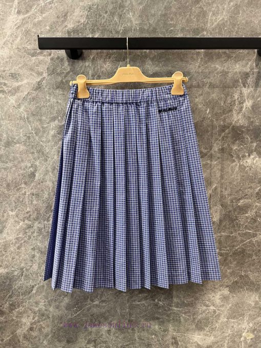ZB60278 Miumi * 25Ss Spring/Summer New Collection Continues Miu Tone Blue Checkered Pleated Hal xu3g0gdu - Image 2