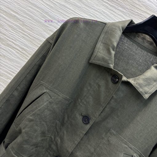 25 Early Spring New CC75669 Deep Green Linen Waist Shirt Customized Linen Fabric Texture Standi qucwunm5 - Image 4