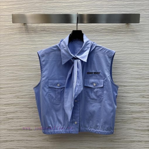 CC75673 Miu Miu 25 Early Spring New Item Tie Decoration Lapel Sleeveless Shirt Basic Loose Slee sx7nbvm9 - Image 2