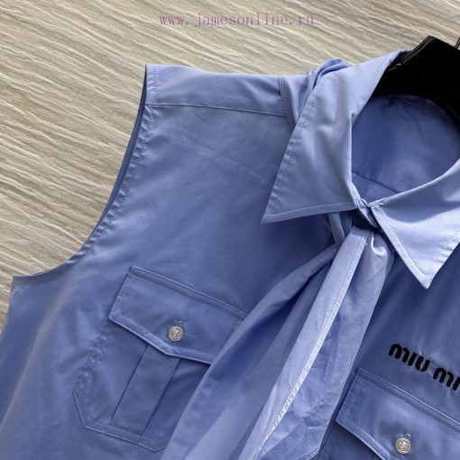 CC75673 Miu Miu 25 Early Spring New Item Tie Decoration Lapel Sleeveless Shirt Basic Loose Slee sx7nbvm9 - Image 4