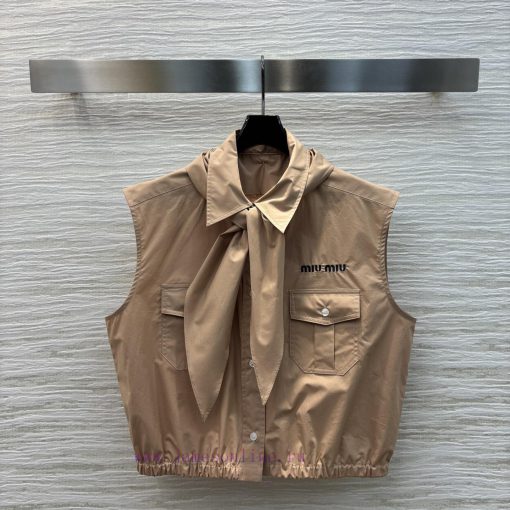 CC75673 Miu Miu 25 Early Spring New Item Tie Decoration Lapel Sleeveless Shirt Basic Loose Slee ecmd97v0 - Image 2