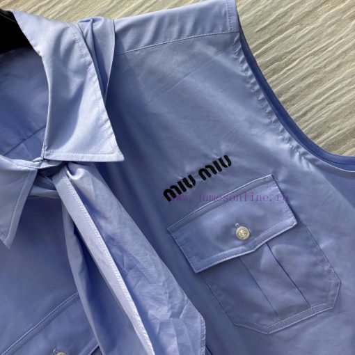 CC75673 Miu Miu 25 Early Spring New Item Tie Decoration Lapel Sleeveless Shirt Basic Loose Slee sx7nbvm9 - Image 6