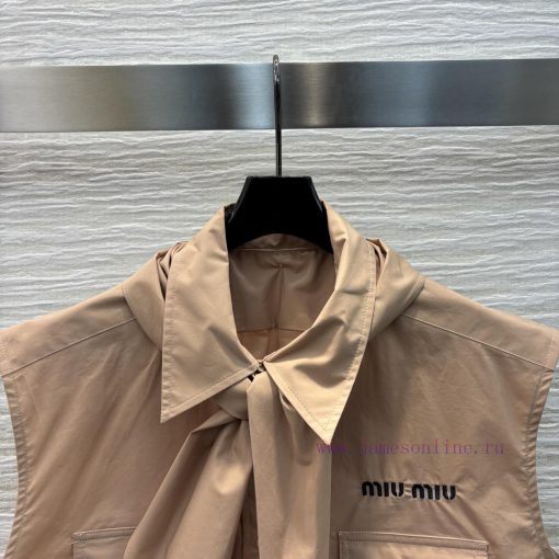 CC75673 Miu Miu 25 Early Spring New Item Tie Decoration Lapel Sleeveless Shirt Basic Loose Slee ecmd97v0 - Image 3