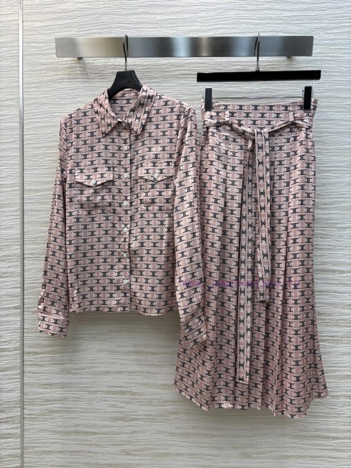 CT75679 Celine 25 Early Spring New Collection Arc De Triomphe Printed Set Collar Shirt+Knot Ski n8lut97p - Image 2