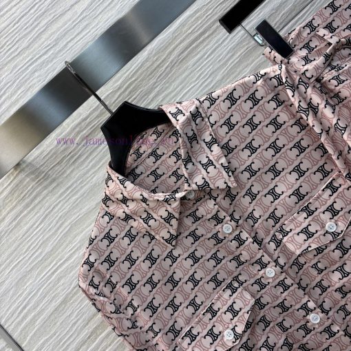 CT75679 Celine 25 Early Spring New Collection Arc De Triomphe Printed Set Collar Shirt+Knot Ski n8lut97p - Image 4