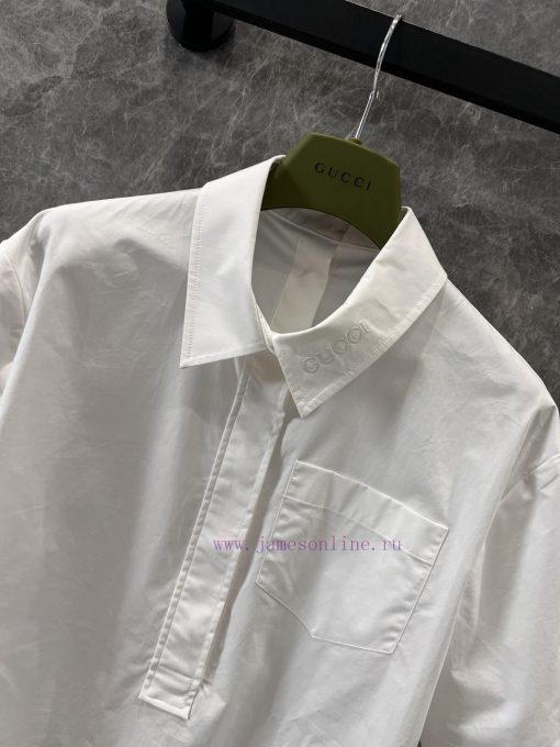 ZC60288 Gucci 25Ss Early Spring New Letter Embroidered Collar Half Button Short Sleeve Shirt 丨 g2xzjin2 - Image 4
