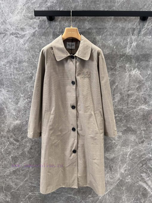 ZW60291 MiuM * U 25Ss Early Spring New Plaid College Style Unisex Long Windbreaker 丨 Yb Develop f26ueqy8 - Image 2