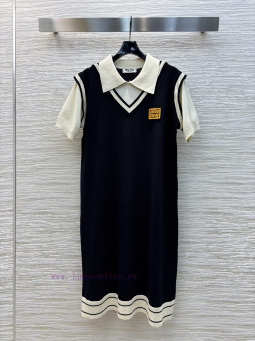 CL75701 Miu Miu Fake Two Piece Design POLO Ridge Knitted Skirt Straight Tube Version Super Exqu 1f9zsggl - Image 2