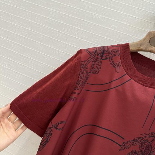 BT75706 Hermes 25 Early Spring New Product Bordeaux Red Rope Printed Splicing Knitted Top Tempe sor3qvv2 - Image 4