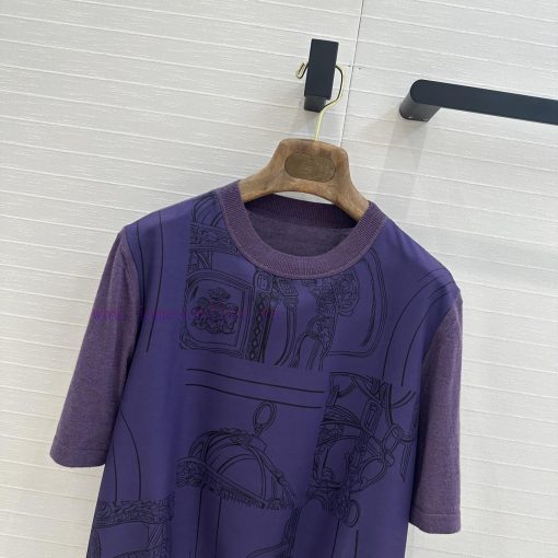 BT75706 Hermes 25 Early Spring New Product Bordeaux Red Rope Printed Splicing Knitted Top Tempe nbh9t6j9 - Image 3