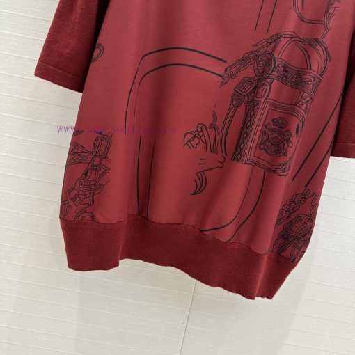 BT75706 Hermes 25 Early Spring New Product Bordeaux Red Rope Printed Splicing Knitted Top Tempe sor3qvv2 - Image 7