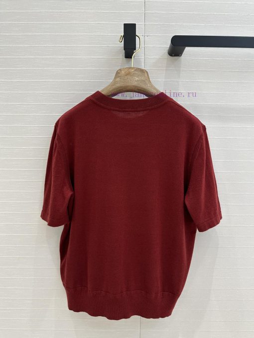 BT75706 Hermes 25 Early Spring New Product Bordeaux Red Rope Printed Splicing Knitted Top Tempe sor3qvv2 - Image 9