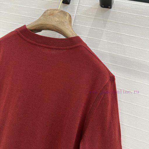 BT75706 Hermes 25 Early Spring New Product Bordeaux Red Rope Printed Splicing Knitted Top Tempe sor3qvv2 - Image 10