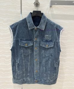 AW73001 Miu Miu Fashionable Girl Wear Special Denim Corduroy Retro Washed Craft Vest Coat Can B a0uom5bd