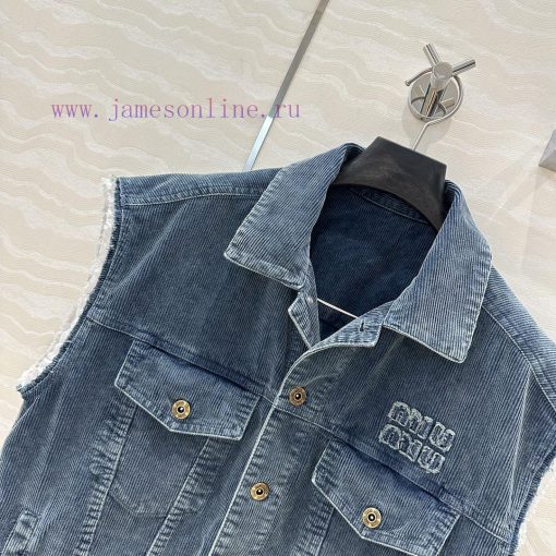 AW73001 Miu Miu Fashionable Girl Wear Special Denim Corduroy Retro Washed Craft Vest Coat Can B a0uom5bd - Image 5